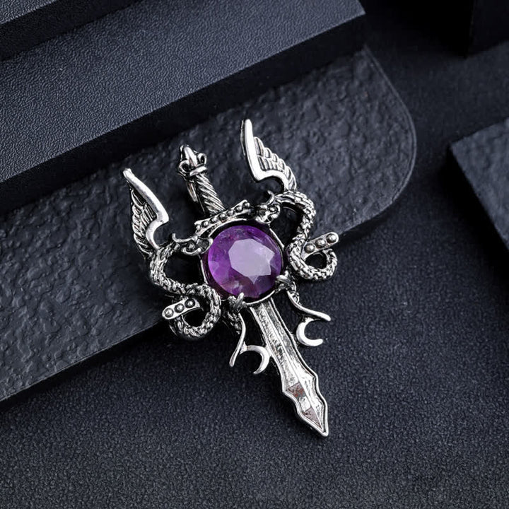 Collana con ciondolo spada drago volante in pietra naturale Olivenorma