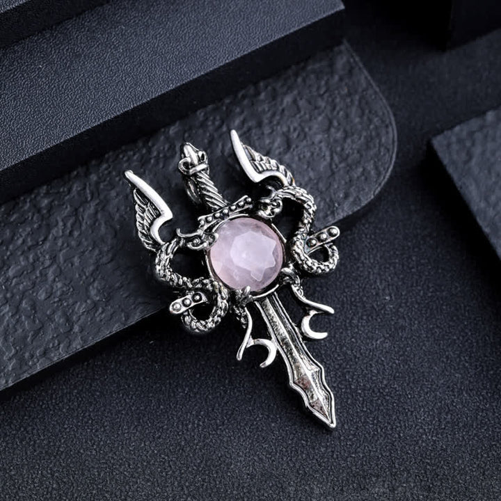 Collana con ciondolo spada drago volante in pietra naturale Olivenorma