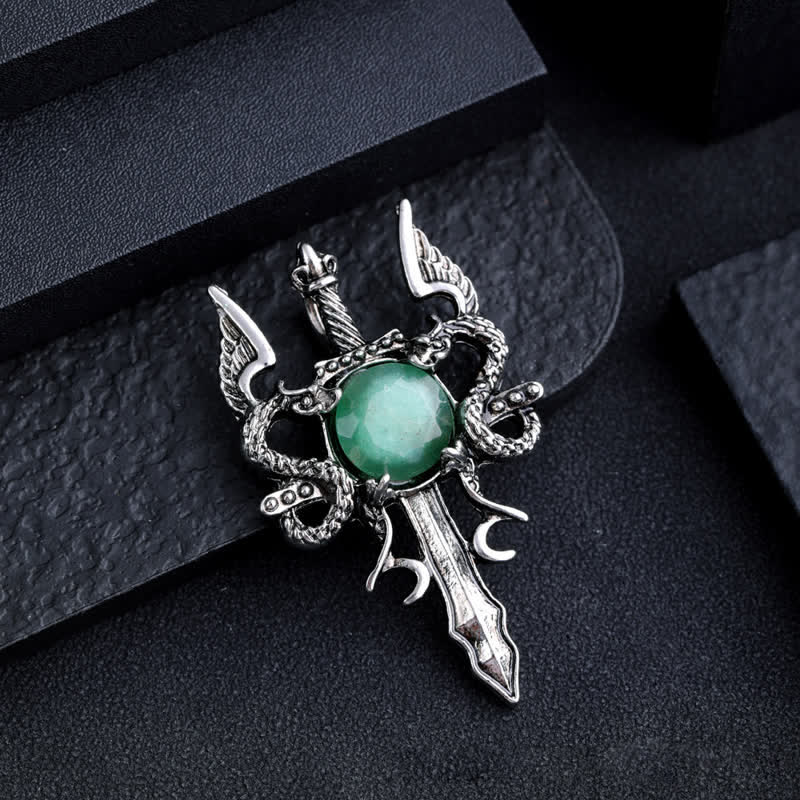 Collana con ciondolo spada drago volante in pietra naturale Olivenorma