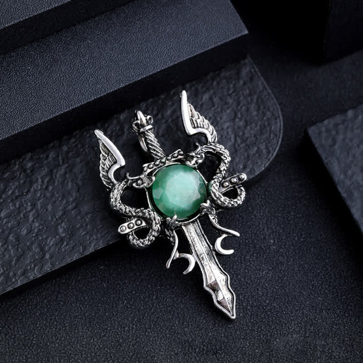 Collana con ciondolo spada drago volante in pietra naturale Olivenorma