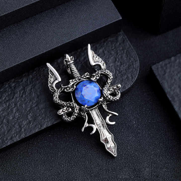 Collana con ciondolo spada drago volante in pietra naturale Olivenorma