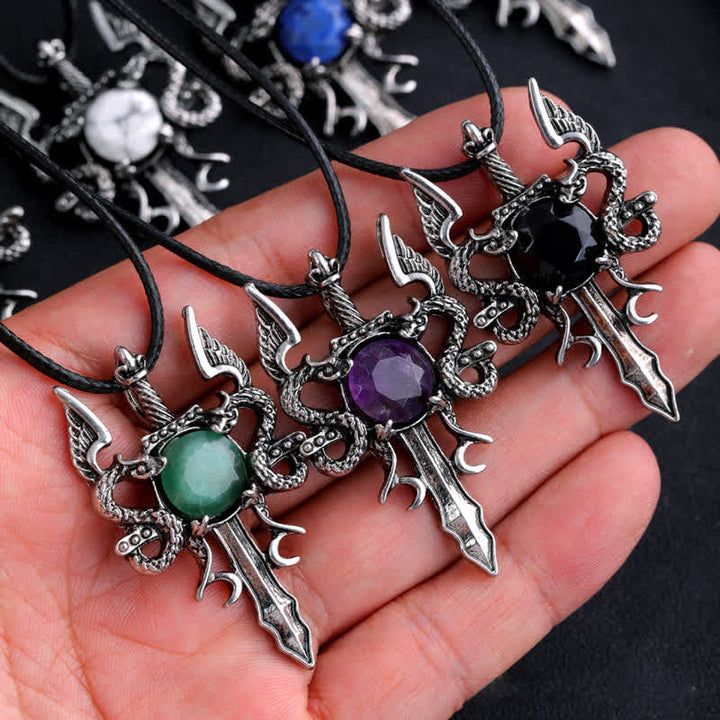 Collana con ciondolo spada drago volante in pietra naturale Olivenorma