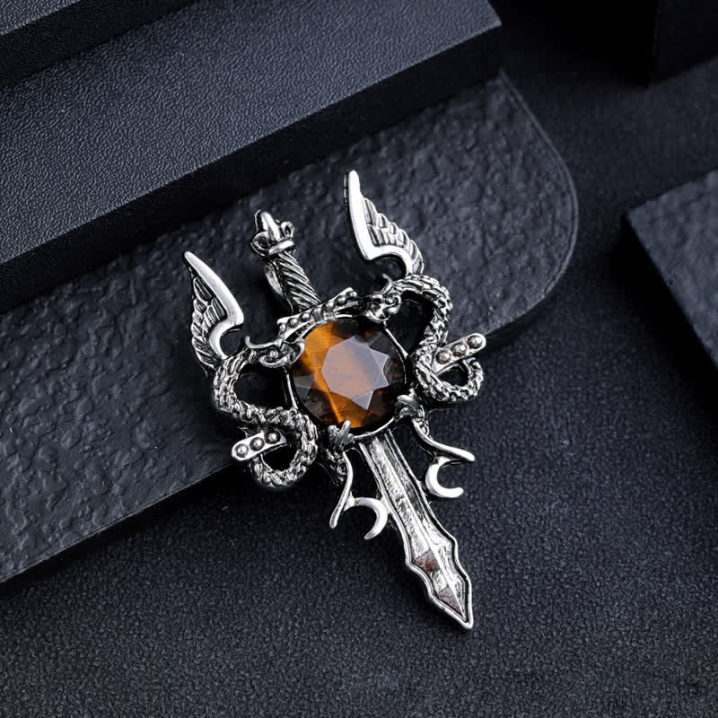 Collana con ciondolo spada drago volante in pietra naturale Olivenorma