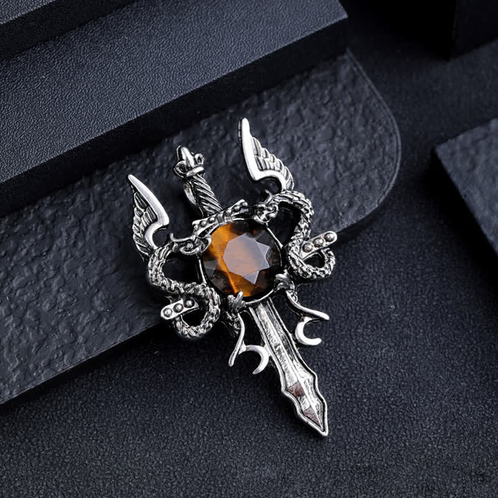 Collana con ciondolo spada drago volante in pietra naturale Olivenorma