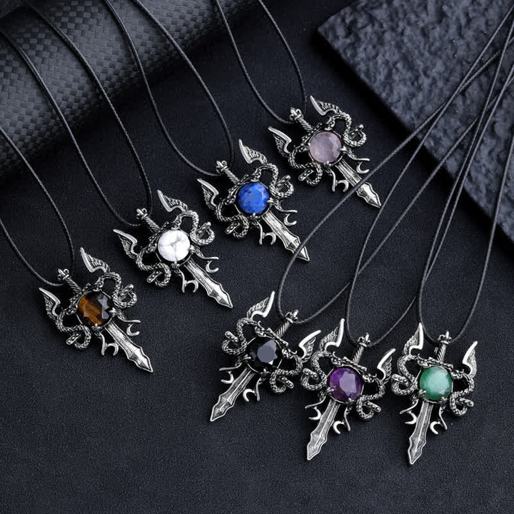 Collana con ciondolo spada drago volante in pietra naturale Olivenorma
