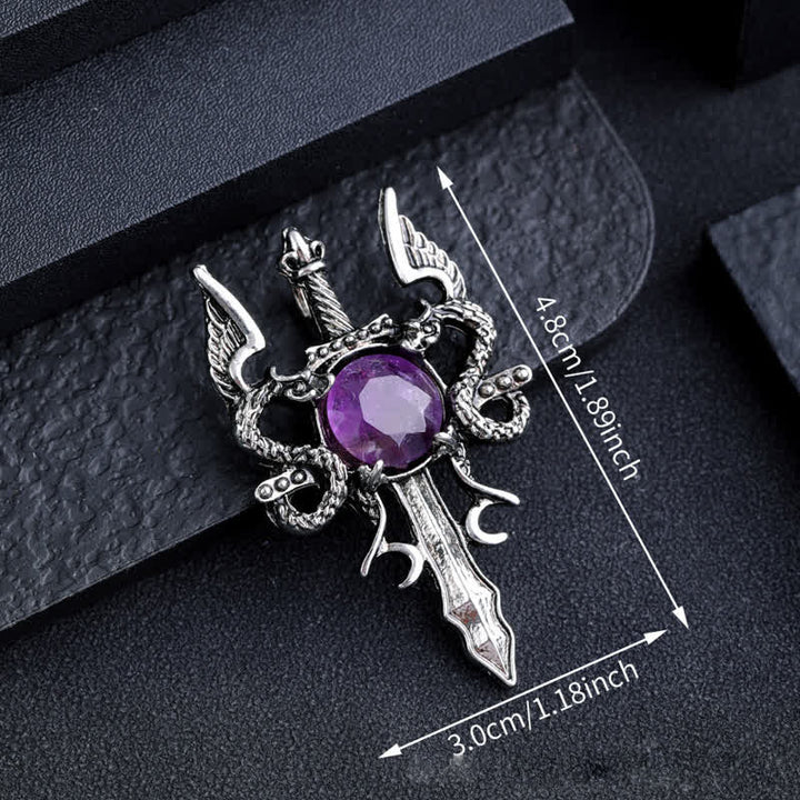 Collana con ciondolo spada drago volante in pietra naturale Olivenorma