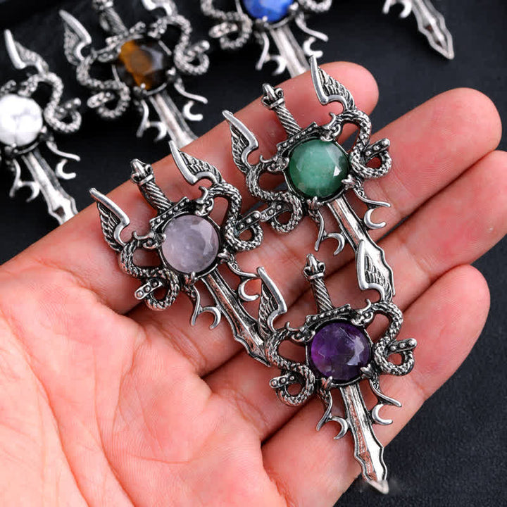 Collana con ciondolo spada drago volante in pietra naturale Olivenorma