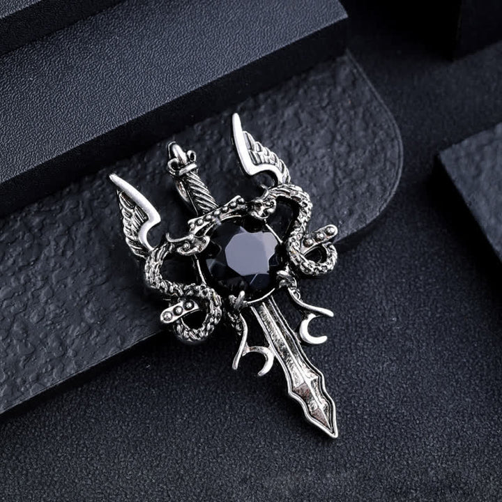Collana con ciondolo spada drago volante in pietra naturale Olivenorma