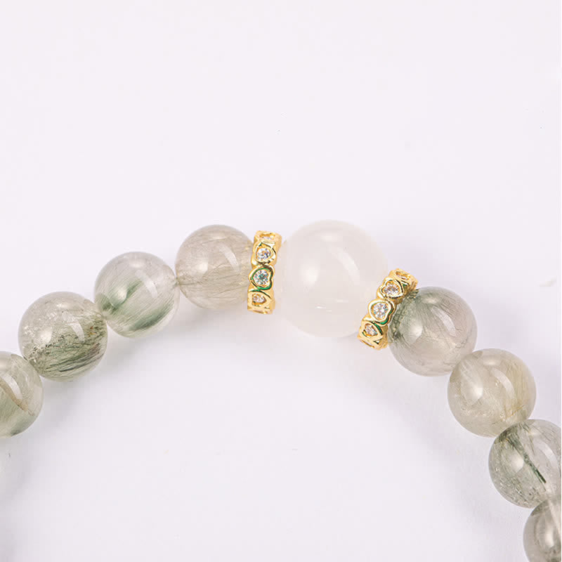 Bracciale Olivenorma "Fata Fortuna" con perline di quarzo fantasma verde naturale 
