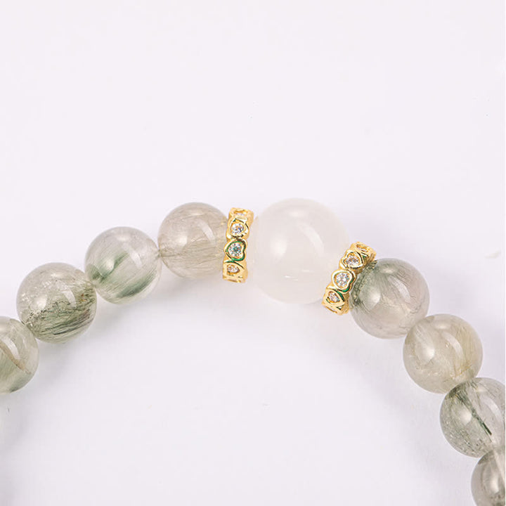 Bracciale Olivenorma "Fata Fortuna" con perline di quarzo fantasma verde naturale 