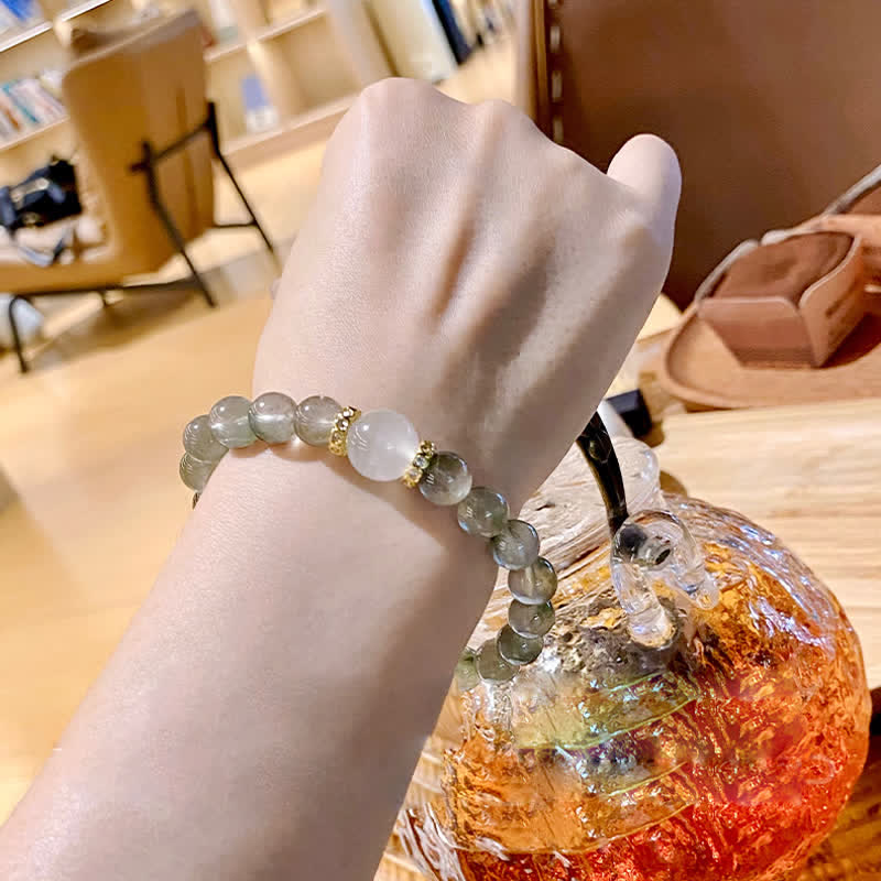 Bracciale Olivenorma "Fata Fortuna" con perline di quarzo fantasma verde naturale 