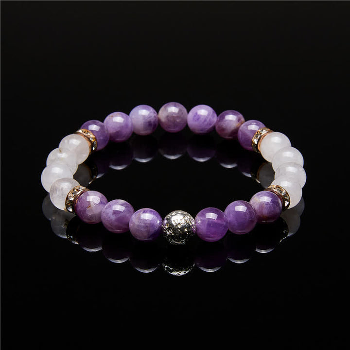 Braccialetto di perline con sfere di metallo e cristallo trasparente di ametista Olivenorma 