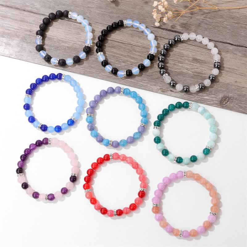 Bracciale di perline a contrasto multicolore in pietra naturale Olivenorma 