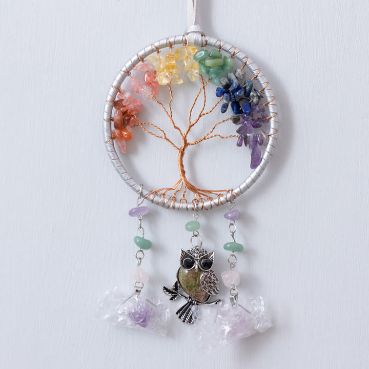 Olivenorma Natural 7 Chakra Owl Dream Catcher Ornament 
