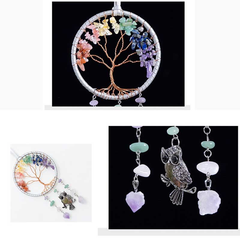 Olivenorma Natural 7 Chakra Owl Dream Catcher Ornament 