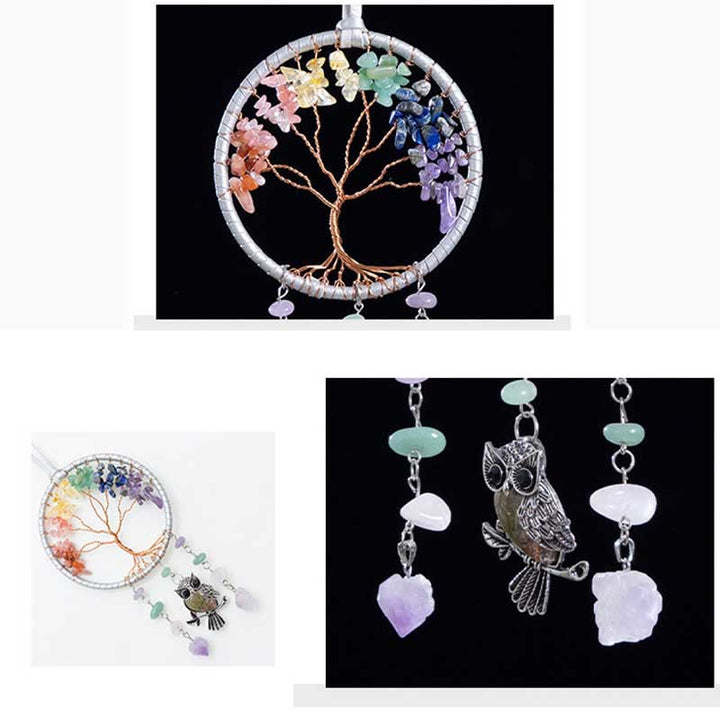 Olivenorma Natural 7 Chakra Owl Dream Catcher Ornament 