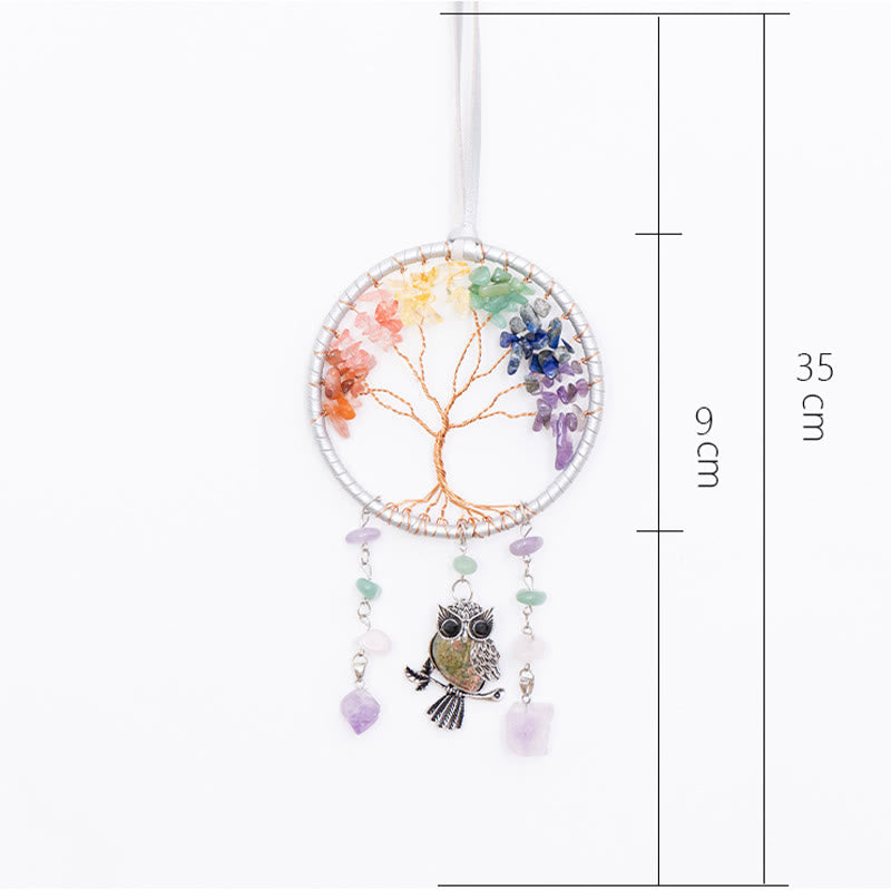 Olivenorma Natural 7 Chakra Owl Dream Catcher Ornament 