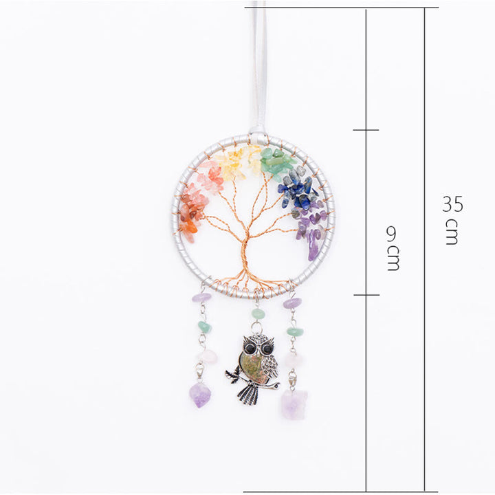 Olivenorma Natural 7 Chakra Owl Dream Catcher Ornament 