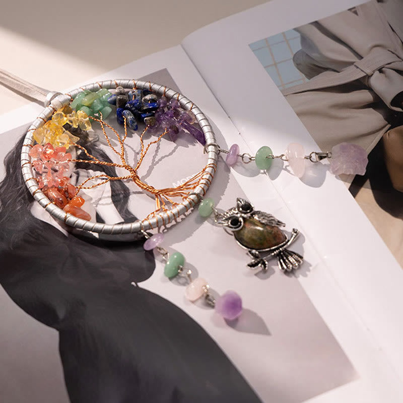 Olivenorma Natural 7 Chakra Owl Dream Catcher Ornament 