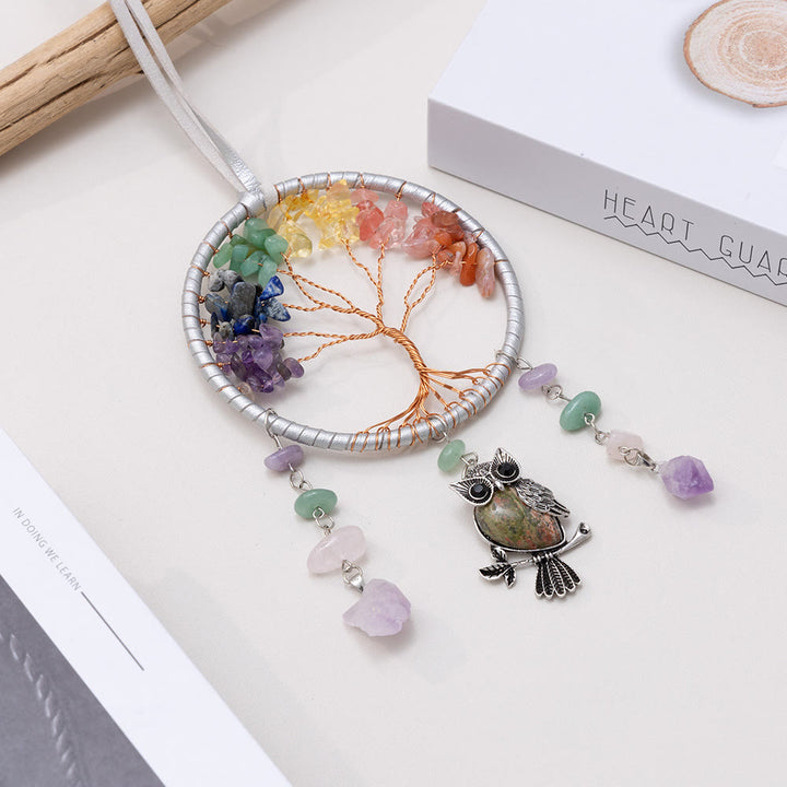 Olivenorma Natural 7 Chakra Owl Dream Catcher Ornament 