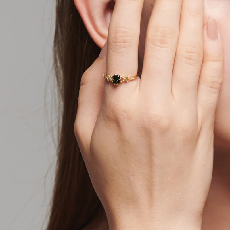 Olivenorma Set di gioielli con collana, anello e smeraldo peridoto naturale