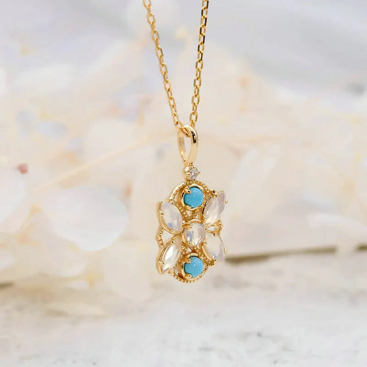 Olivenorma Set di gioielli con collana e anello in opalite turchese naturale