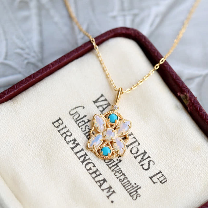 Olivenorma Set di gioielli con collana e anello in opalite turchese naturale