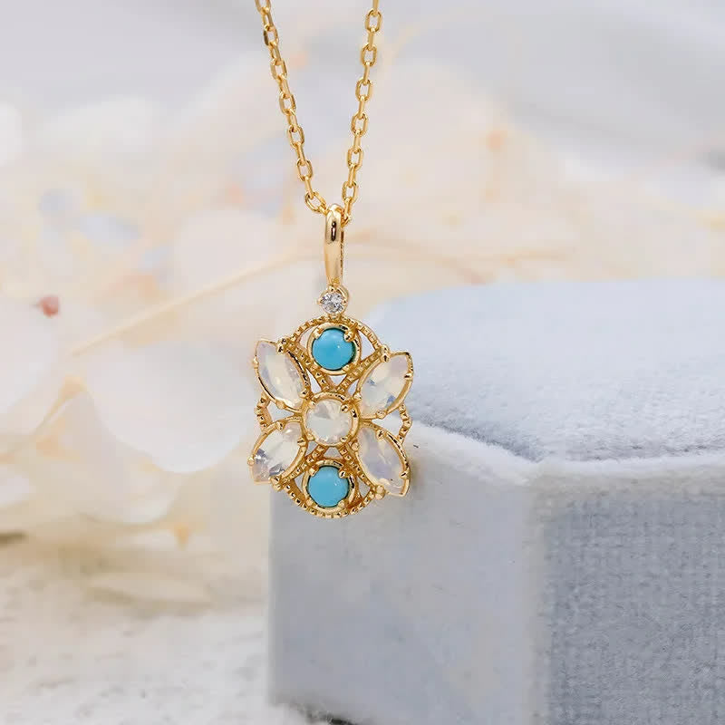 Olivenorma Set di gioielli con collana e anello in opalite turchese naturale