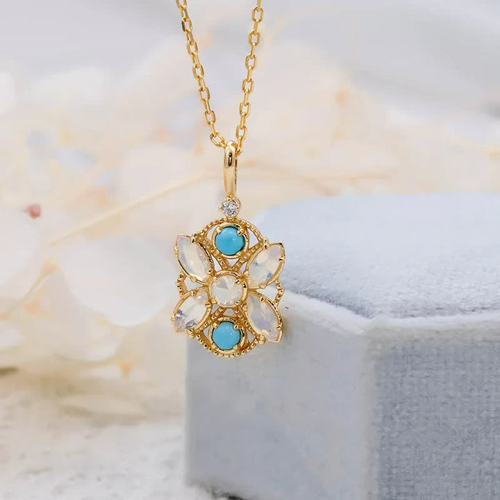 Olivenorma Set di gioielli con collana e anello in opalite turchese naturale