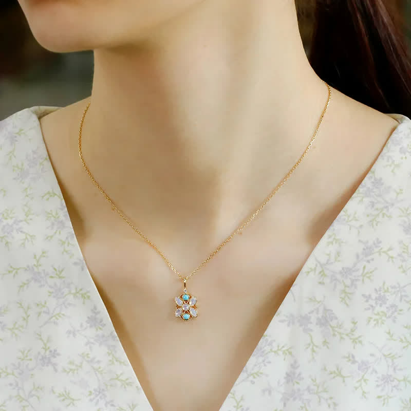 Olivenorma Set di gioielli con collana e anello in opalite turchese naturale