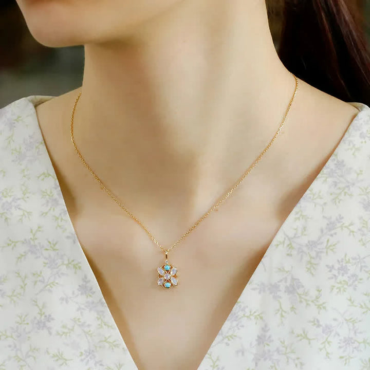 Olivenorma Set di gioielli con collana e anello in opalite turchese naturale