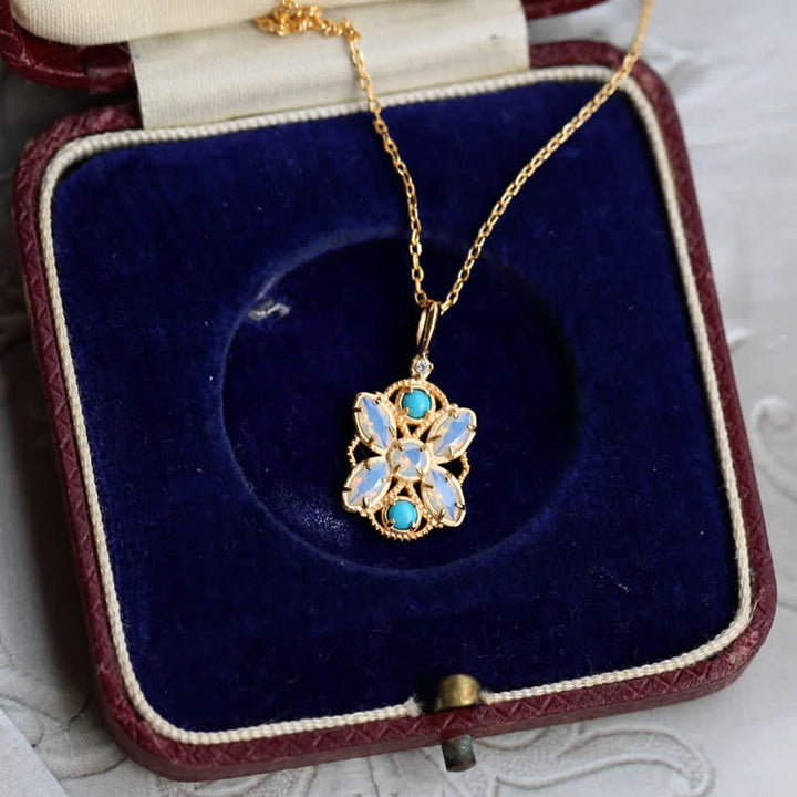 Olivenorma Set di gioielli con collana e anello in opalite turchese naturale