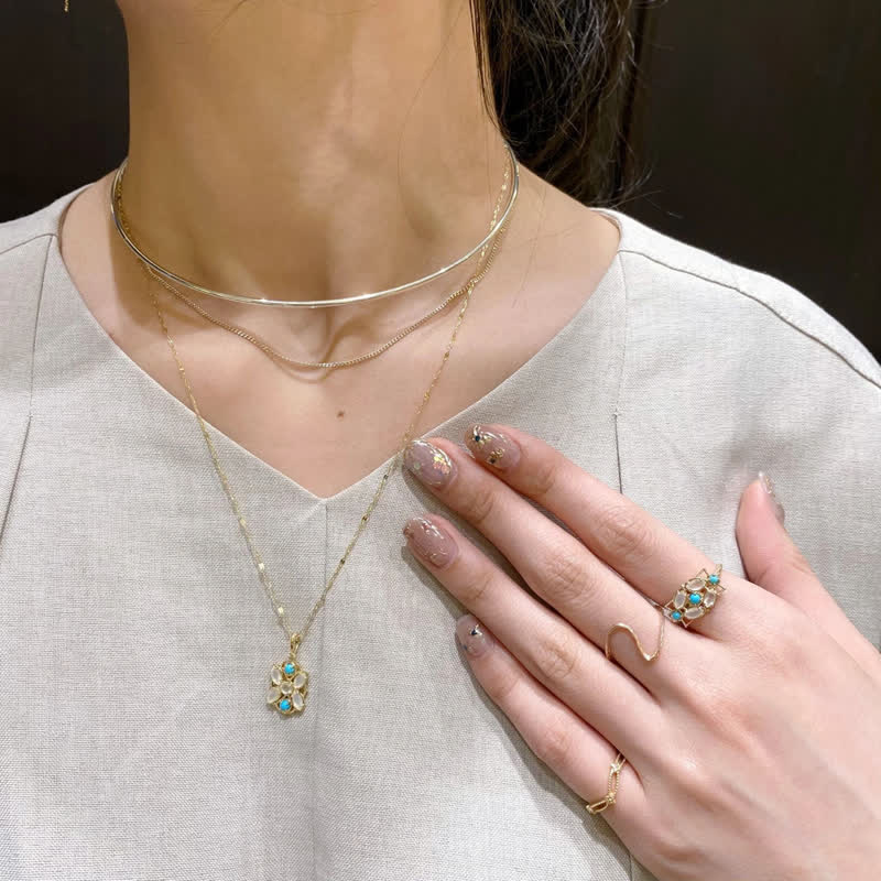 Olivenorma Set di gioielli con collana e anello in opalite turchese naturale