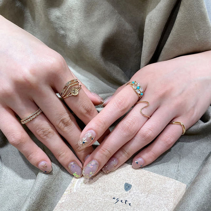 Olivenorma Set di gioielli con collana e anello in opalite turchese naturale