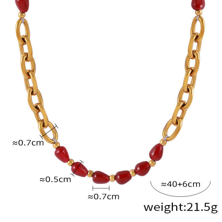 Olivenorma Collana in agata rossa naturale Set di gioielli in acciaio al titanio