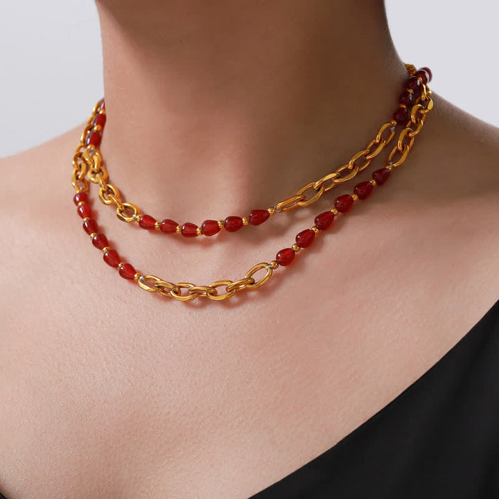 Olivenorma Collana in agata rossa naturale Set di gioielli in acciaio al titanio