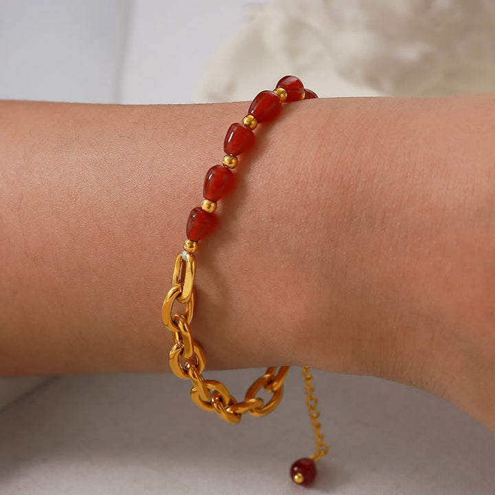 Olivenorma Collana in agata rossa naturale Set di gioielli in acciaio al titanio