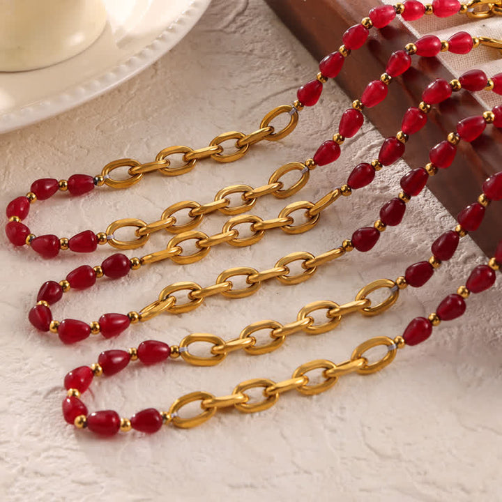Olivenorma Collana in agata rossa naturale Set di gioielli in acciaio al titanio