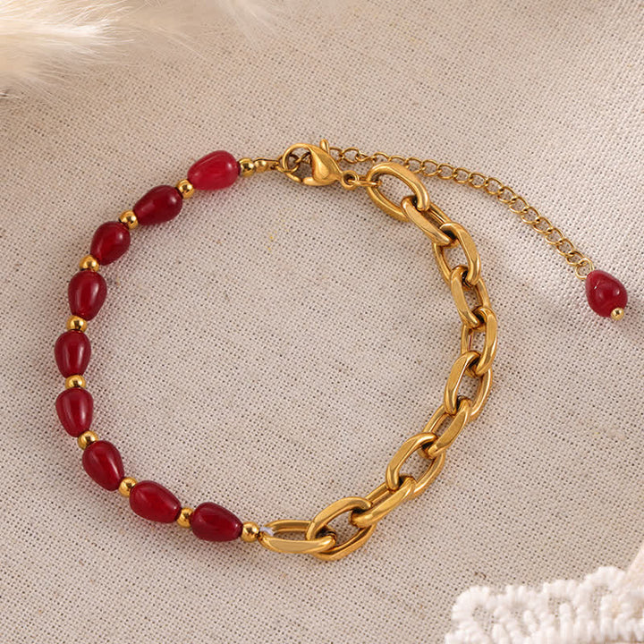 Olivenorma Collana in agata rossa naturale Set di gioielli in acciaio al titanio