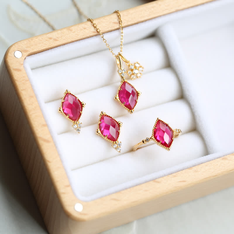 Olivenorma Set di gioielli con anello, orecchini e collana in granato naturale 