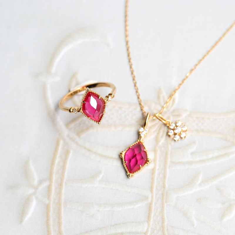 Olivenorma Set di gioielli con anello, orecchini e collana in granato naturale 