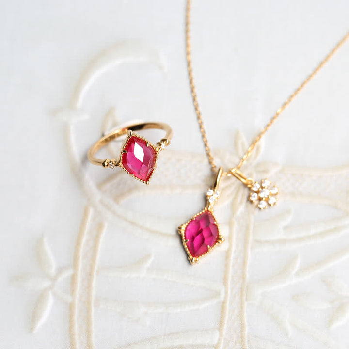 Olivenorma Set di gioielli con anello, orecchini e collana in granato naturale 