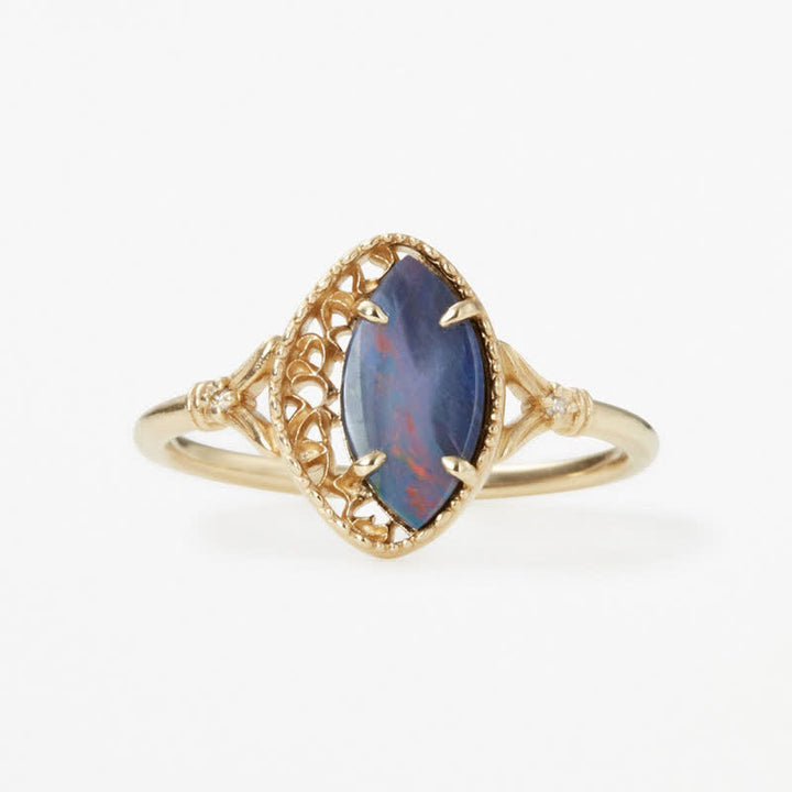 Olivenorma Set di gioielli a forma di marquise in opale blu naturale