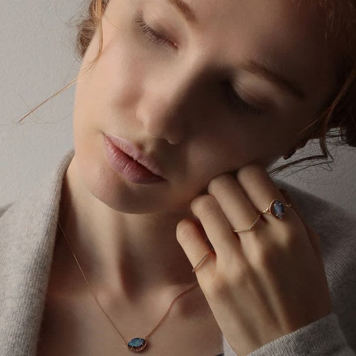 Olivenorma Set di gioielli a forma di marquise in opale blu naturale