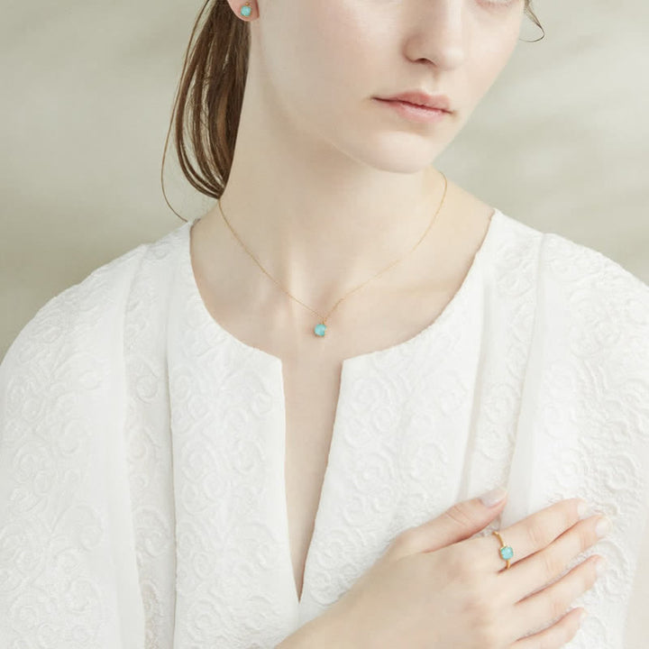 Olivenorma Set di gioielli con collana, orecchini e anello in acquamarina naturale