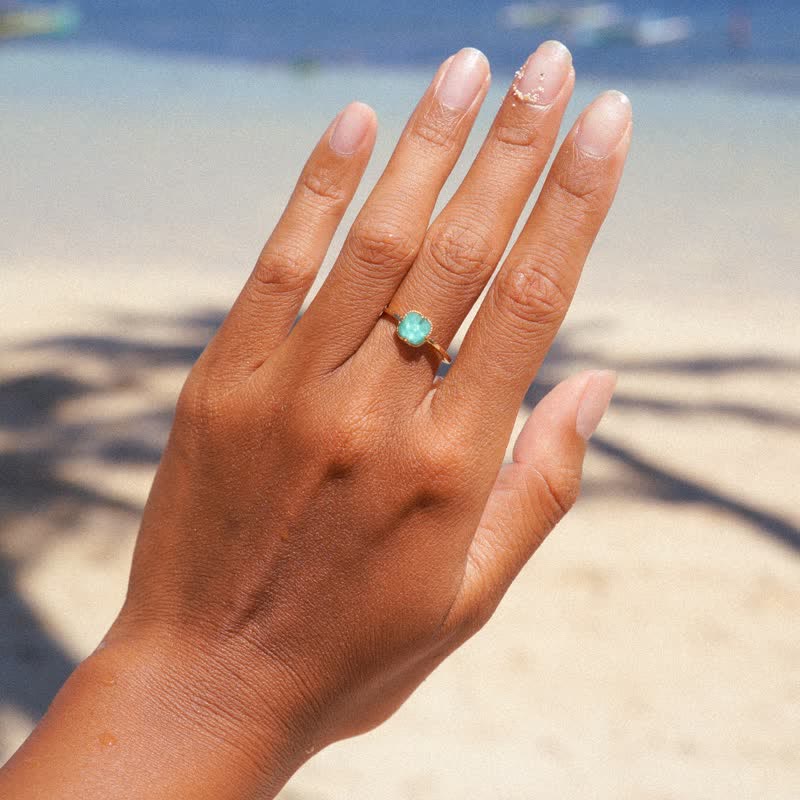 Olivenorma Set di gioielli con collana, orecchini e anello in acquamarina naturale