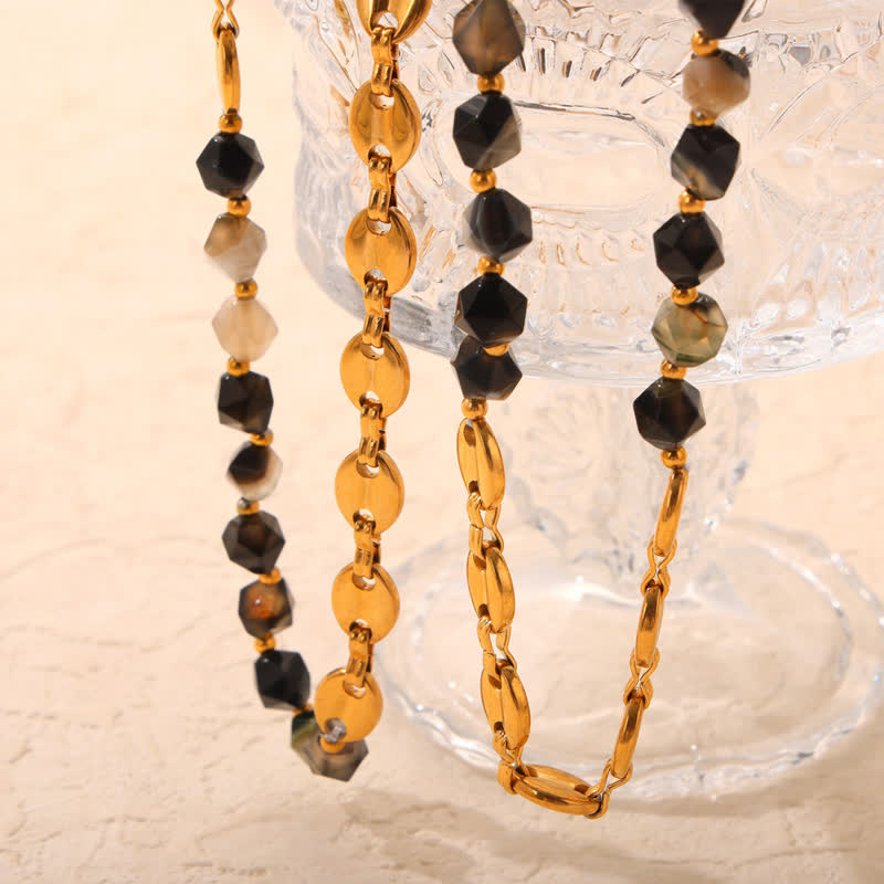 Olivenorma Set di gioielli con collana e bracciale in agata grigia naturale 