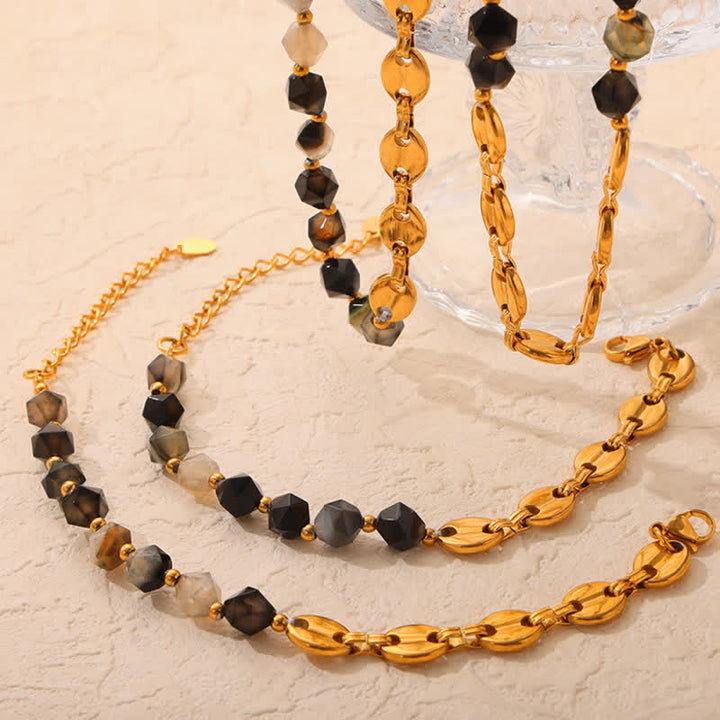 Olivenorma Set di gioielli con collana e bracciale in agata grigia naturale 