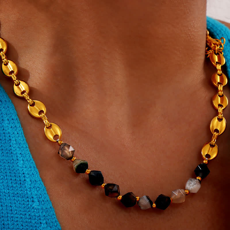 Olivenorma Set di gioielli con collana e bracciale in agata grigia naturale 