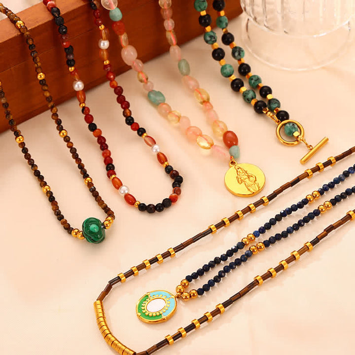 Collana in acciaio al titanio con pietra naturale colorata Olivenorma 